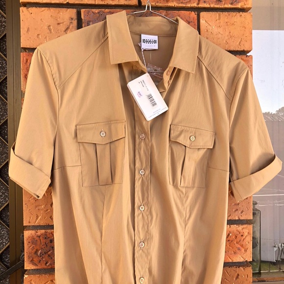 Wolford Beige Button Up Short Sleeve Safari Thong Bodysuit AU 10 NEW W TAGS - Picture 4 of 11